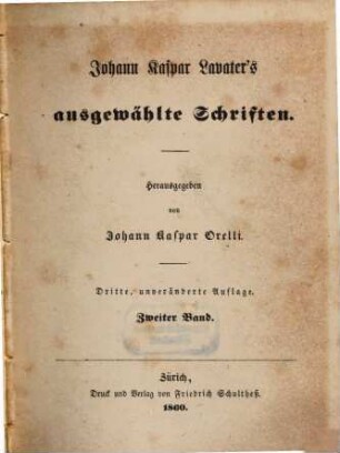 Johann Kaspar Lavater's ausgewählte Schriften. 2