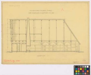 Insel Stade ([Landkreis Stade]), ehemals Huttfleth ([Landkreis Jork]): Museumshaus. Haupthaus (Längsschnitt E-F)