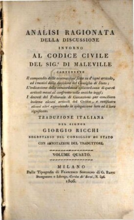 Analisi ragionata della discussione intorno al codice civile, 4