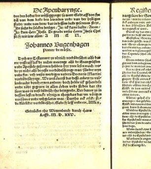 Johannes Bugenhagen Pomer/ dem leser.