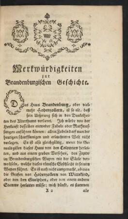 Merkwürdigkeiten zur Brandenburgischen Geschichte.