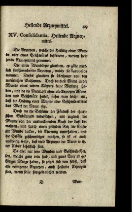 XV. Consolidantia. Heilende Arzneymittel.