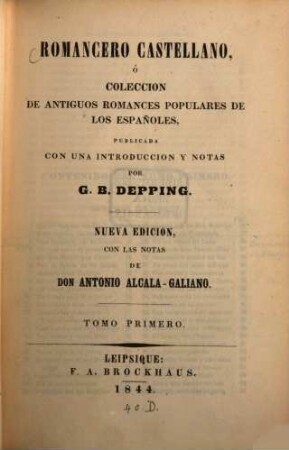 Romancero Castellano o coleccion de antiquos romances populares de los Españoles. 1