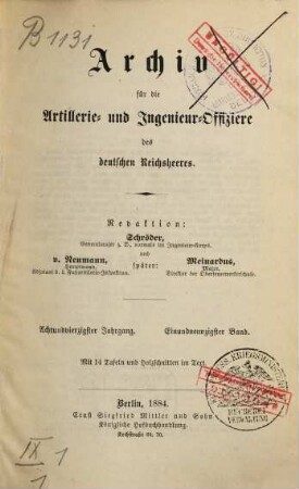 Archiv für die Artillerie- und Ingenieur-Offiziere des deutschen Reichsheeres. 91 = Jg. 48. 1884