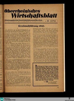 Oberrheinisches Wirtschaftsblatt : Mitteilungsbl. d. Gauwirtschaftskammer Oberrhein