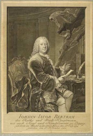 Bildnis des Leipziger Kaufmanns und Ratsherren Johann Jacob Bertram, Dreiviertelfigur am Schreibtisch sitzend nach rechts
