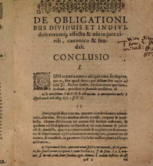 Sequentes Conclusiones De Obligationibus Dividuis Et Individuis, earumq[ue] effectu & usu in jure civili, canonico & feudali ... Sub Praesidio V. Cl. Johannis Svevii Antecessoris ... proponit Theodorus Sitzmann Thuringus