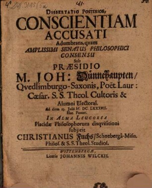 Dissertatio posterior conscientiam accusati adumbrans