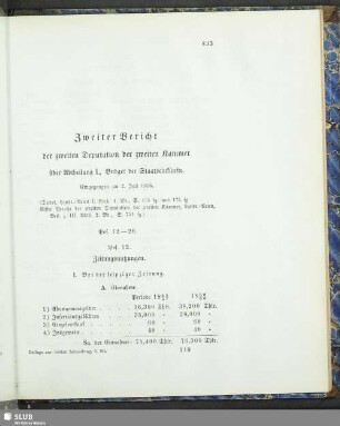 Zweiter Bericht der zweiten Deputation der zweiten Kammer über Abtheilung I., Budget der Staatseinkünfte