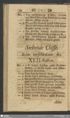 Siebende Classe. Steine verschiedener Art