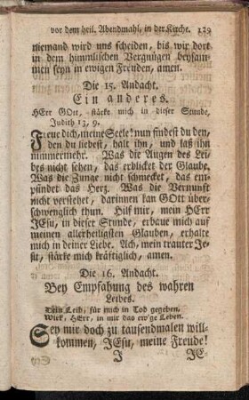 Die 16. Andacht. Bey Empfahung des wahren Leibes.