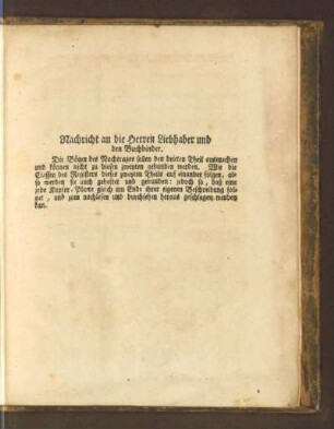Nachricht an die Herren Liebhaber und den Buchbinder