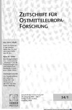 Zeitschrift für Ostmitteleuropa-Forschung : ZfO = Journal of East Central European studies, 54. 2005