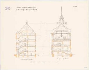 Höhere Mädchenschule der Franckeschen Stiftung, Halle/Saale Schulhaus: Querschnitte 1:100