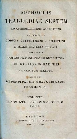 Sophoclis Tragoediae septem : accedunt deperditarum tragoediarum fragmenta, 8. Fragmenta