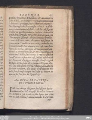 Al Dtca Di Castro, per lo Principe di Salerno.