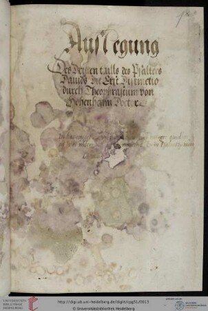 Paracelsus, Auslegung des Psalters Davids