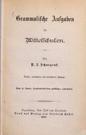 Grammatische Aufgaben für Mittelschulen