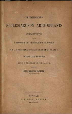 De temporibus Ecclesiazuson Aristophanis : Diss. inaug.