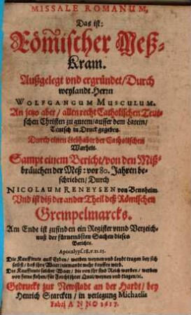 Missale romanum : d.i. Römischer Meßkram ...