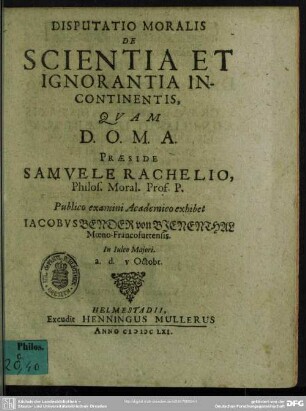 Disputatio moralis de scientia et ignorantia incontinentis
