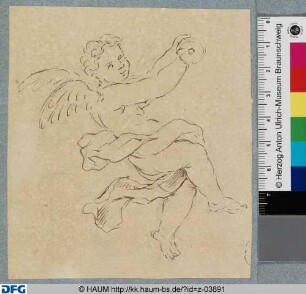 Schwebender Putto nach rechts gewandt