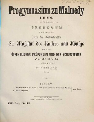 Zu den öffentlichen Prüfungen und der Schlussfeier ... ladet ergebenst ein. 1879/80
