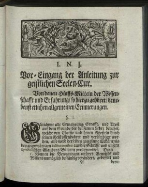 Vor-Eingang der Anleitung zur geistlichen Seelen-Cur.