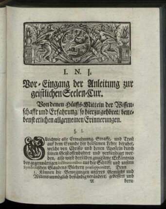 Vor-Eingang der Anleitung zur geistlichen Seelen-Cur.