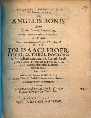 Analysis theologica dicti Matthaei cap. 4. v. 11., de angelis bonis