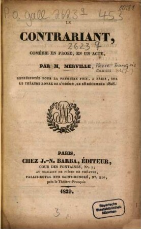 Le contrariant : comédie en prose, en un acte