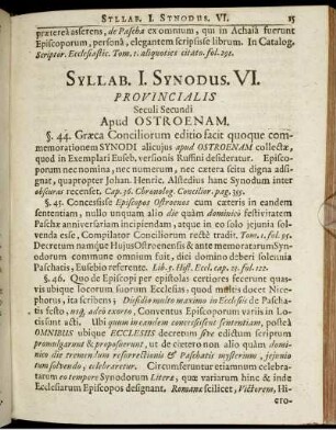 Syllab. I. Synodus. VI. Provincialis Seculi Secundi Apud Ostroenam