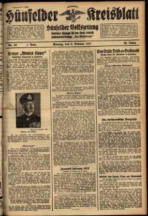 Erste Ausgabe vom Montag, den 08. Februar 1937.
