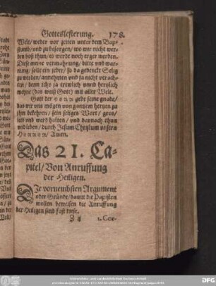 Das 21. Capitel/ Von Anruffung der Heiligen.