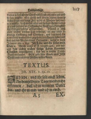 Textus. Joh. XIV. v. 19. 20.