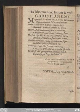 In laborem hunc sacrum & verè Christianum!