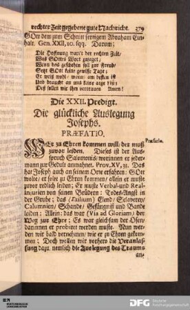 Die XXII. Predigt. Die glückliche Auslegung Josephs