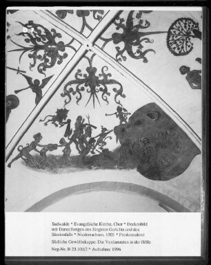 Deckenbild mit Darstellungen des Jüngsten Gerichts und des Sündenfalls — Südliche Gewölbekappe: Die Verdammten in der Hölle