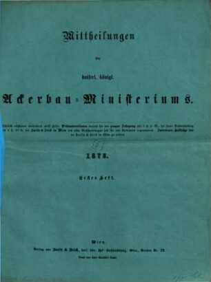 Mittheilungen des Kaiserl. Königl. Ackerbau-Ministeriums. 5. 1875