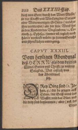 Caput XXXIII. Vom heyligen Abendmal deß Herrn/ als dem dritten Mittel Gottes und Christi/ zu unserer Seligkeit ...
