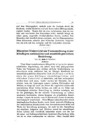Ethischer Unterricht als Vorraussetzung einer künftigen nationalen und staatsbürgerlichen Erziehung : (Schluß)