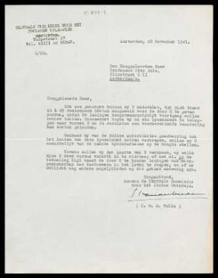 [Brief von I. van der Velde an Otto Selz vom 28. November 1941]