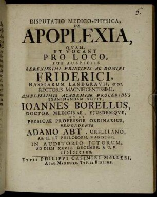 Disputatio Medico-Physica, De Apoplexia