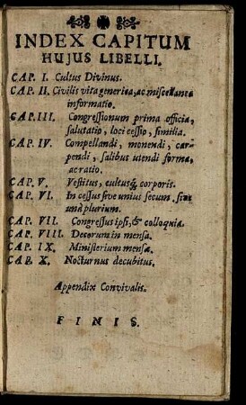 Index Capitum Hujus Libelli. = Taffel der Capituln dieses Büchleins.
