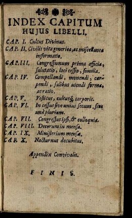 Index Capitum Hujus Libelli. = Taffel der Capituln dieses Büchleins.