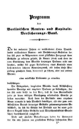 Programm der Berlinischen Renten- und Kapitals-Versicherungs-Bank