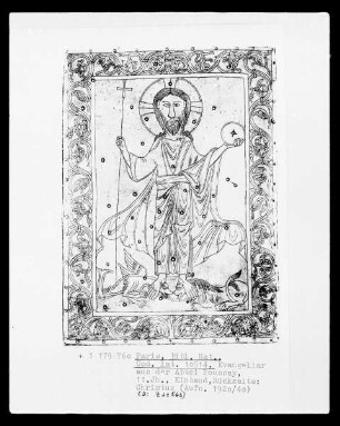 Evangelistar aus Poussay — Einband des Evangelistars mit Reliefs von Heiligen, einer Madonna und Christus — Rückseite des Einbandes: Salvator Mundi