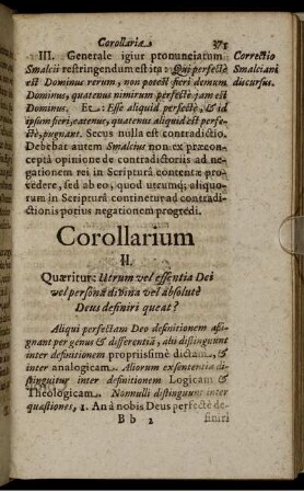 Corollarium II. Quaeritur: Utrum vel essentia Dei vel persona divina vel absolute Deus definiri queat?
