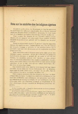 Notes sur les amulettes chez les indigènes algériens.