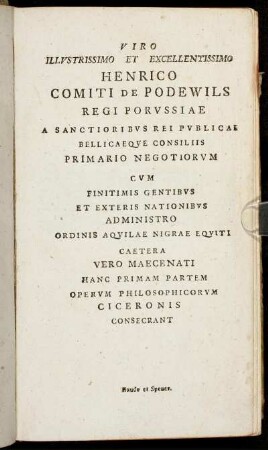 Viro illustrissimo et excellentissimo Henrico Comiti de Podewils[...]